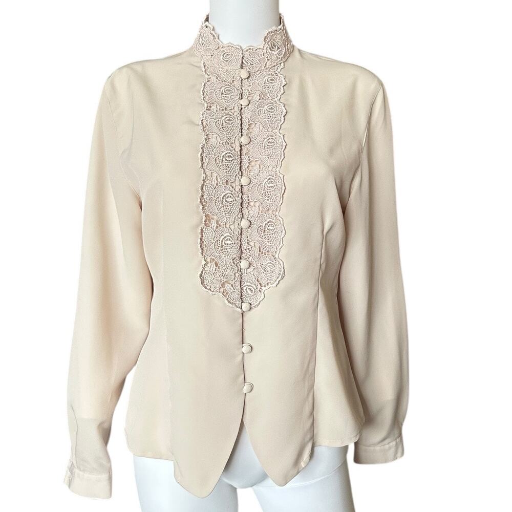 Susan Hutton vintage 1980s size 10 lace ivory blouse button down front